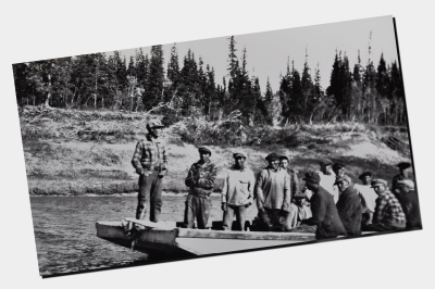 Cree men aboard a barge